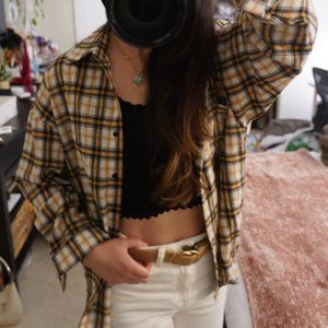 SHEIN Yellow Plaid Shacket